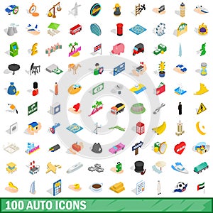 100 auto icons set, isometric 3d style