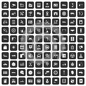 100 auto service center icons set black