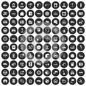 100 auto service center icons set black circle