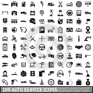 100 auto service center icons set, simple style