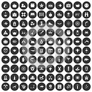 100 autumn holidays icons set black circle