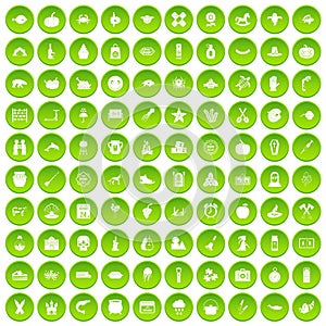 100 autumn holidays icons set green circle