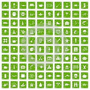 100 autumn holidays icons set grunge green