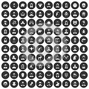 100 avatar icons set black circle