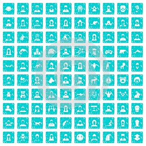 100 avatar icons set grunge blue