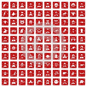 100 avatar icons set grunge red