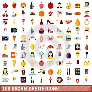 100 bachelorette icons set, flat style