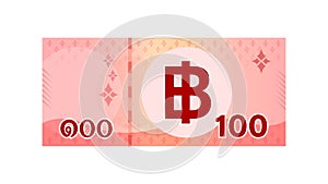 100 baht banknote money thai isolated on white, thai currency one hundred THB, money thailand baht for flat icon style,