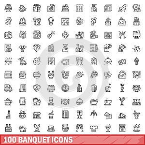 100 banquet icons set, outline style