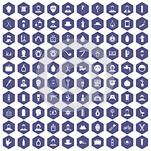 100 barber icons hexagon purple