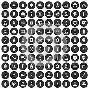 100 barber icons set black circle
