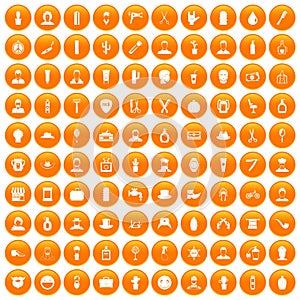 100 barber icons set orange