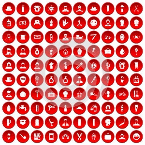 100 barber icons set red