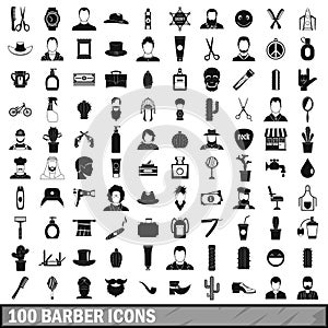 100 barber icons set, simple style