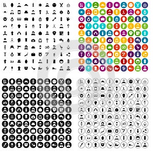 100 barber icons set vector variant