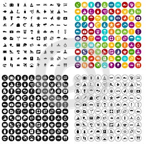 100 beach icons set vector variant