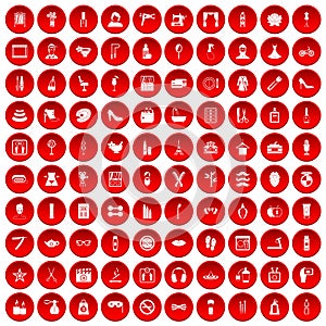 100 beauty and makeup icons set red