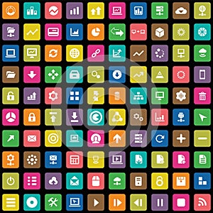 100 big data, database icons set