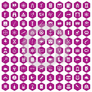100 binoculars icons hexagon violet