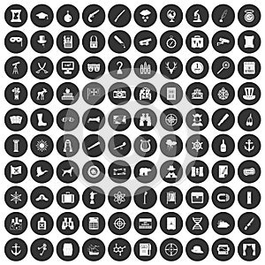 100 binoculars icons set black circle