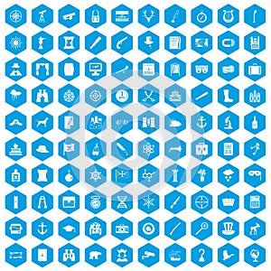 100 binoculars icons set blue