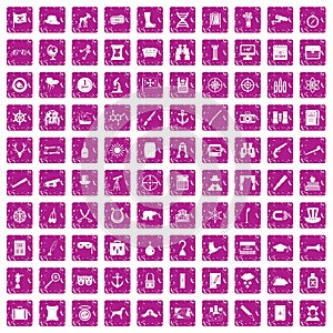 100 binoculars icons set grunge pink