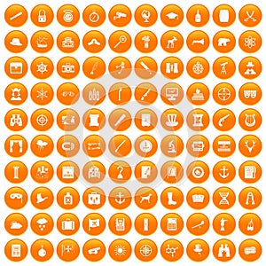 100 binoculars icons set orange