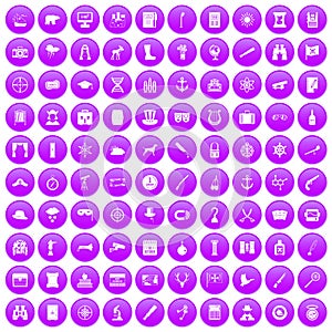 100 binoculars icons set purple
