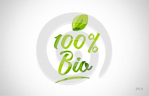 100% bio green leaf word text logo icon typography