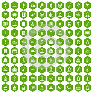 100 birthday icons hexagon green