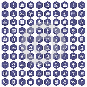 100 birthday icons hexagon purple