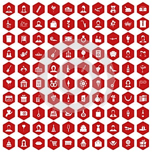 100 birthday icons hexagon red