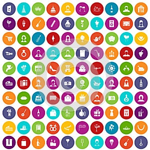 100 birthday icons set color