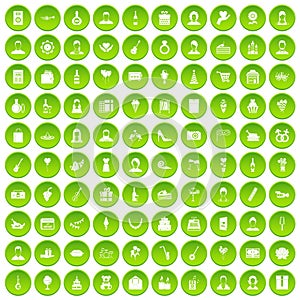 100 birthday icons set green