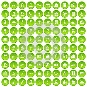 100 birthday icons set green circle