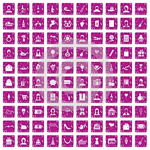 100 birthday icons set grunge pink