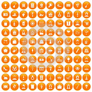 100 birthday icons set orange