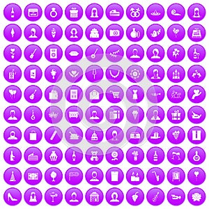 100 birthday icons set purple