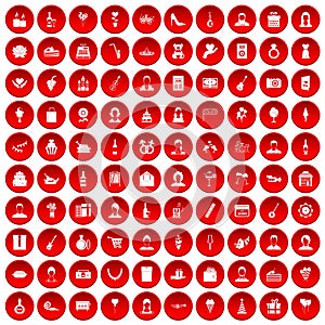 100 birthday icons set red