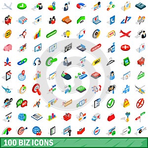 100 biz icons set, isometric 3d style