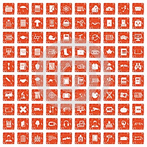 100 book icons set grunge orange