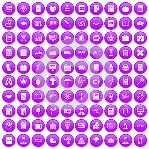 100 book icons set purple