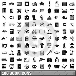 100 book icons set, simple style