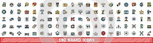 100 brand icons set, color line style