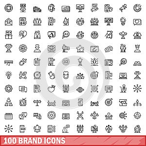 100 brand icons set, outline style