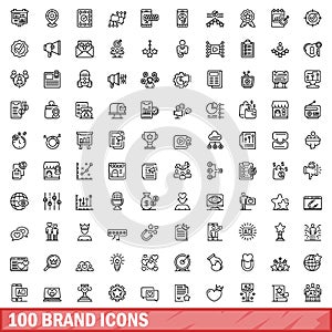 100 brand icons set, outline style