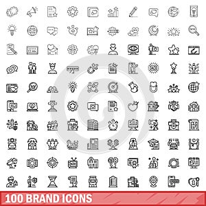 100 brand icons set, outline style