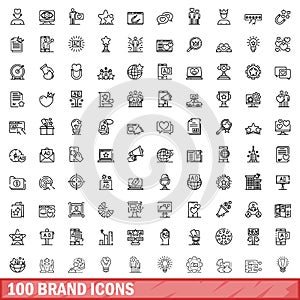 100 brand icons set, outline style