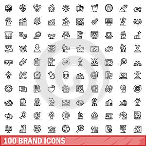 100 brand icons set, outline style