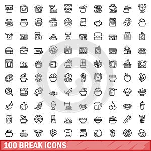 100 break icons set, outline style